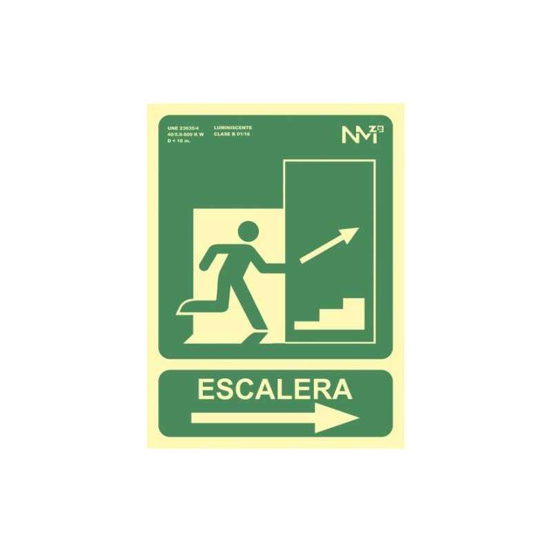 SENAL SALIDA EMERGENCIA ESCALERA SUBE DERECHA 224X300 PVC VERDE ARCHIVO 2000 6170 14H VE