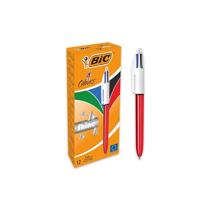 BOLIGRAFO DE 4 COLORES SHINE 1MM CON CUERPO ROJO METaLICO BIC 982877