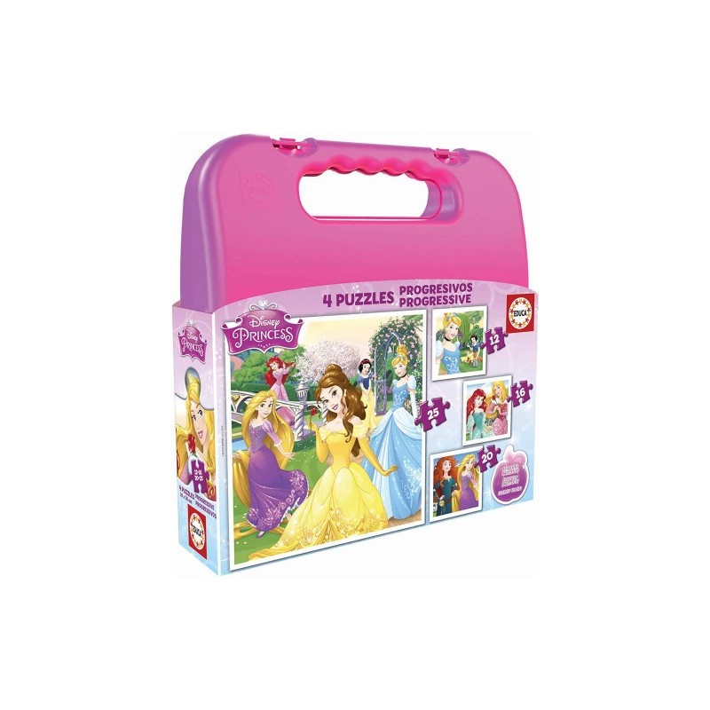 MALETA PUZZLES PROGRESIVOS PRINCESAS DISNEY 12 16 20 25 DE 3 6 ANOS EDUCA BORRAS 16508