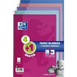 PACK 41 CUADERNO ESPIRAL TAPA BLANDA FOLIO 80 HOJAS 4X4 CON MARGEN COLORES TENDENCIA OXFORD 400072719