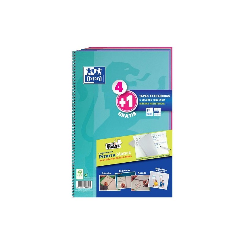 PACK 41 CUADERNO ESPIRAL CLASSIC W E FOLIO 80 HOJAS 4X4 CON MARGEN COLORES TENDENCIA OXFORD 400122766