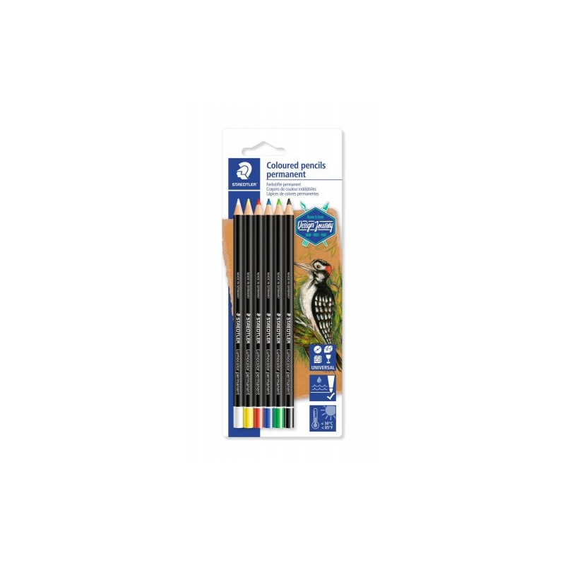 BLiSTER CON 6 LaPICES UNO DE CADA COLOR BLANCO AMARILLO ROJO AZUL VERDE Y NEGRO STAEDTLER 10820BK6 C