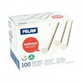 CAJA 100 TIZAS DE CARBONATO DE CALCIO BLANCAS REDONDAS ANTIPOLVO MILAN 2442100