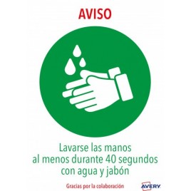 SENALES ADHESIVOS PREIMPRESO LAVARSE LAS MANOS SOBRE DE 2 HOJAS EN A4 AVERY AVKITCOVID1ES