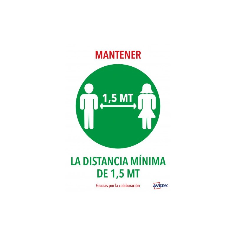 SENALES ADHESIVOS PREIMPRESO MANTENER DISNTACIA MINIMA DE 15 MT SOBRE DE 2 HOJAS EN A4 AVERY AVKITCOVID4ES