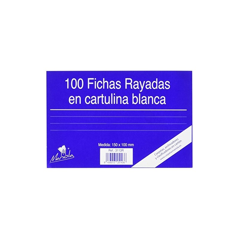 100 FICHAS DE CARTULINA RAYADA 150X100 MM Nº 3 MARIOLA 3113R