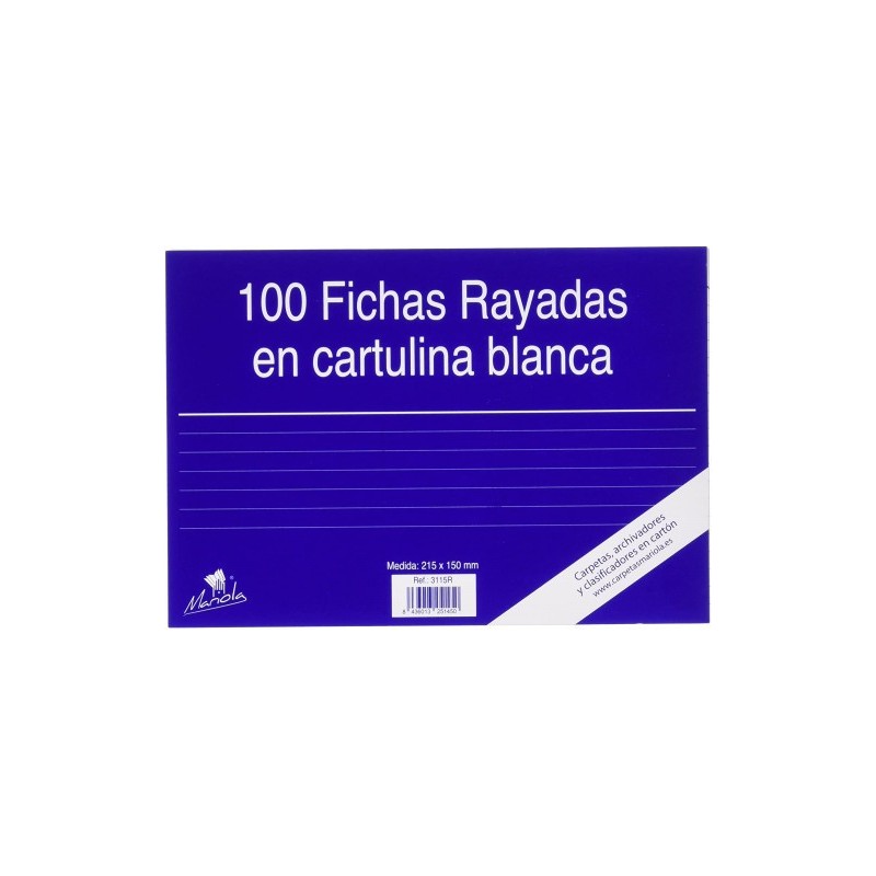 100 FICHAS DE CARTULINA RAYADA 215X160 MM Nº 5 MARIOLA 3115R