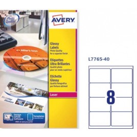 CAJA DE 40 HOJAS 8 ETIQXHOJA ETIQUETAS BLANCAS BRILLANTES 991X677MM AVERY L7765 40