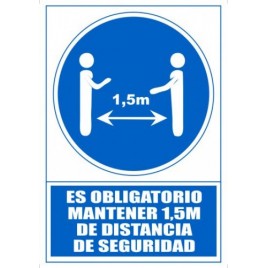 SENAL OBLIGATORIO MANTENER 15M DE DISTANCIA DE SEGURIDAD 210 X 297MM PVC AZUL ARCHIVO 2000 6173 15 AZ