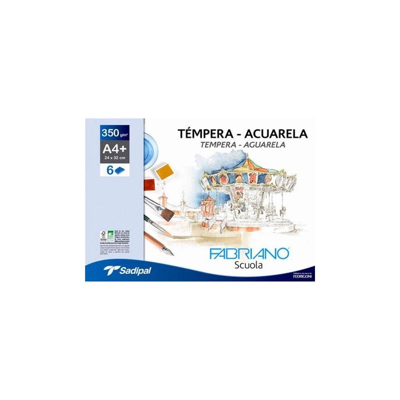 PACK 10 SOBRES DE 6 HOJAS PAPEL TEMPERAACUARELA 350 GR A4 24 X 32 CM BLANCO FABRIANO F74233260