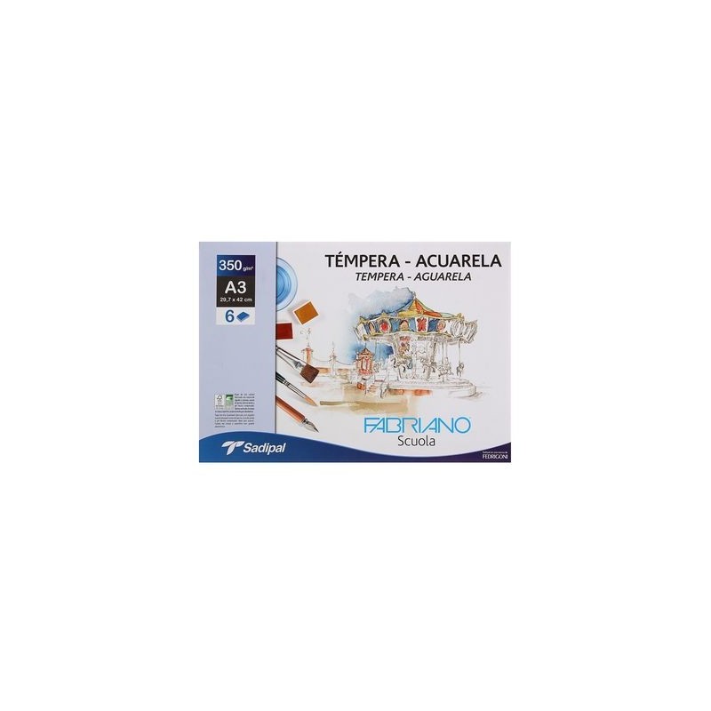 PACK 10 SOBRES DE 6 HOJAS PAPEL TEMPERAACUARELA 350 GR A3 297 X 42 CM BLANCO FABRIANO F74233261